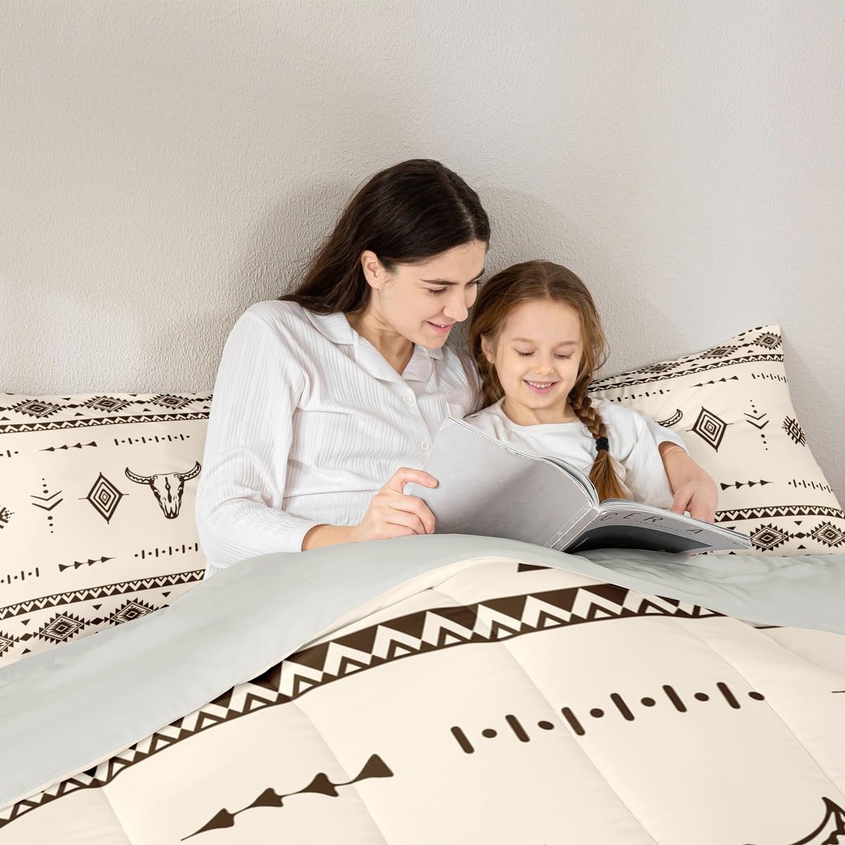 Erosebridal Bull Skull Twin Size Comforter Set, Western Cowboy Bedding Set for Boys Girls Men Room Decor, Southwestern Native Quilt, Boho Aztec Ethnic Horns Duvet Insert, 1 Pillow Case