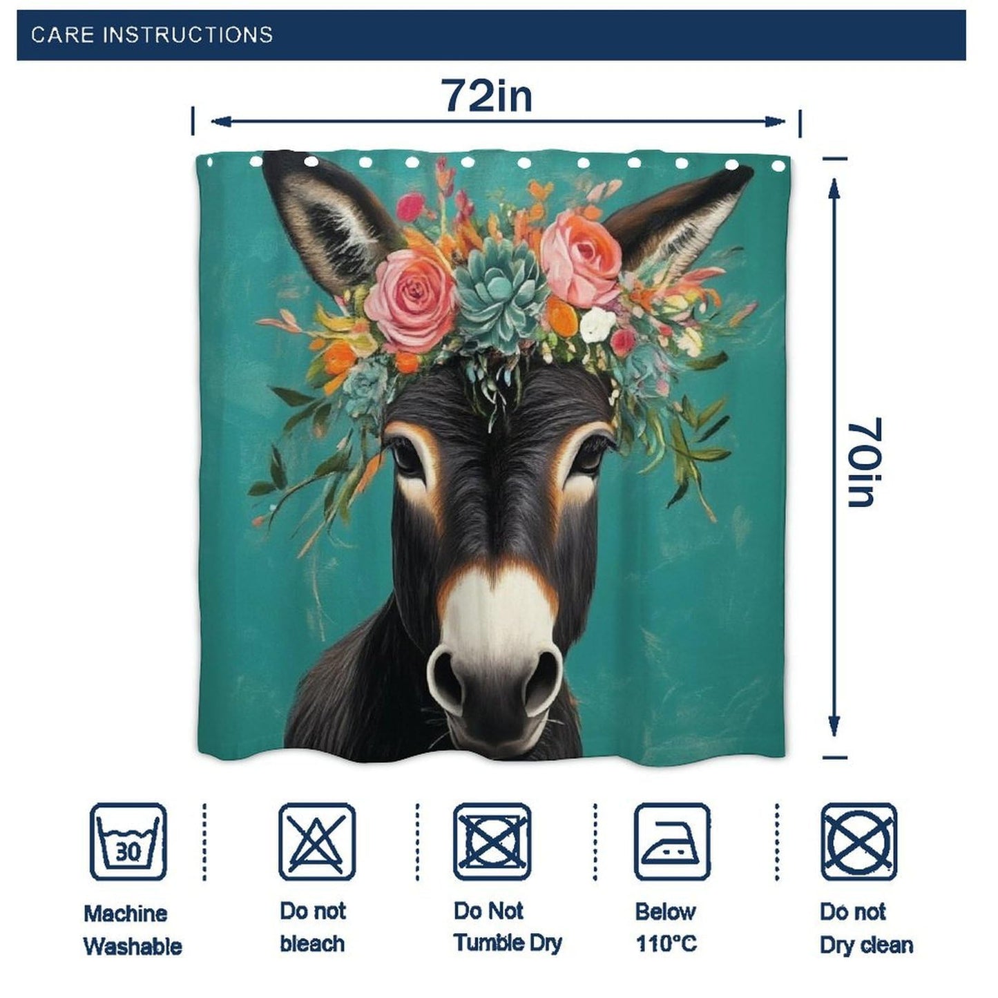 Meaudiwes Shower Curtain Set, Donkey Animals Bathroom Decoration with Curtain Hooks, 72"x 70"