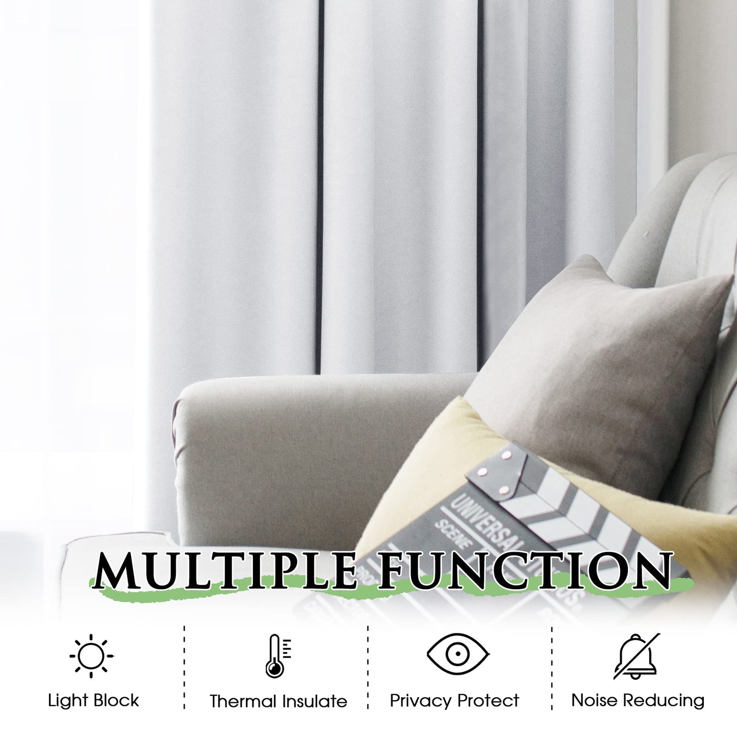 KGORGE Blackout Curtain Liners - Hang with Rod Pocket/Hooks, for 63-inch Long Curtains Thermal Insulated Energy Saving Drapes (2 Panels, W27 x L60 Each, Grayish White, Bonus Hooks)
