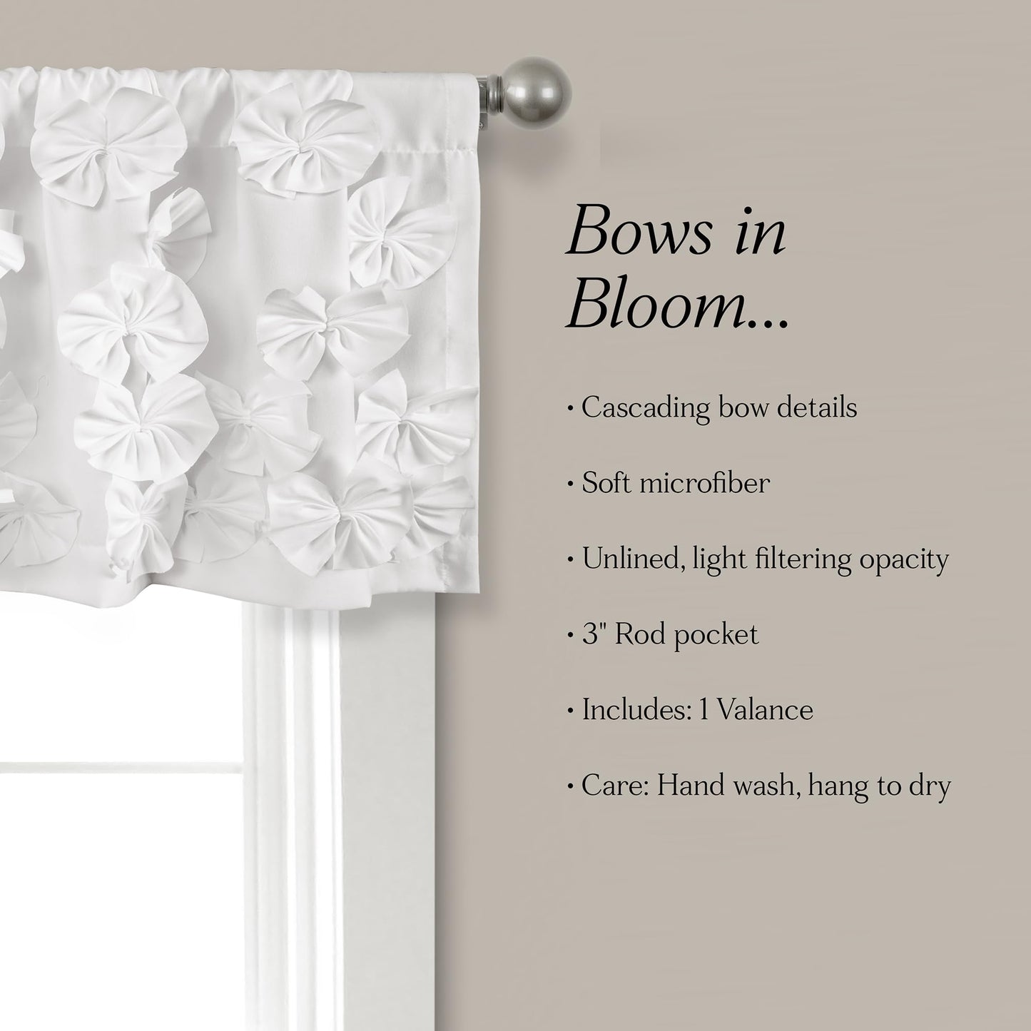 Lush Decor Riley Window Valance, Single 54" W x 18" L, White - Valance Curtains - Kitchen Valances for Windows - Bathroom Window Curtains