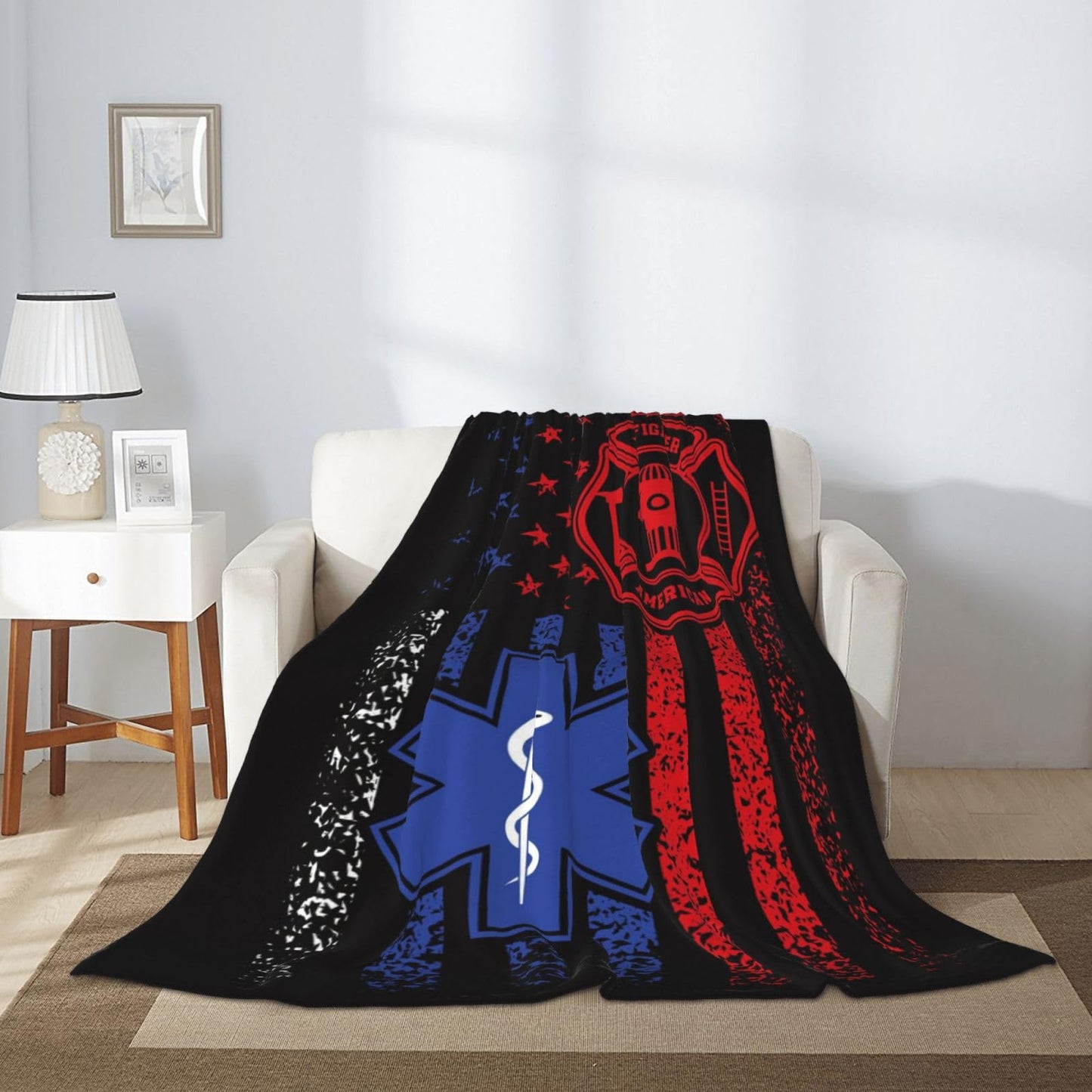 EMS Firefighter Blanket 80"x60" Soft Cozy Firefighter Gifts Blankets Warm Lightweight Plush Fleece Throws EMS Gift for Men Women