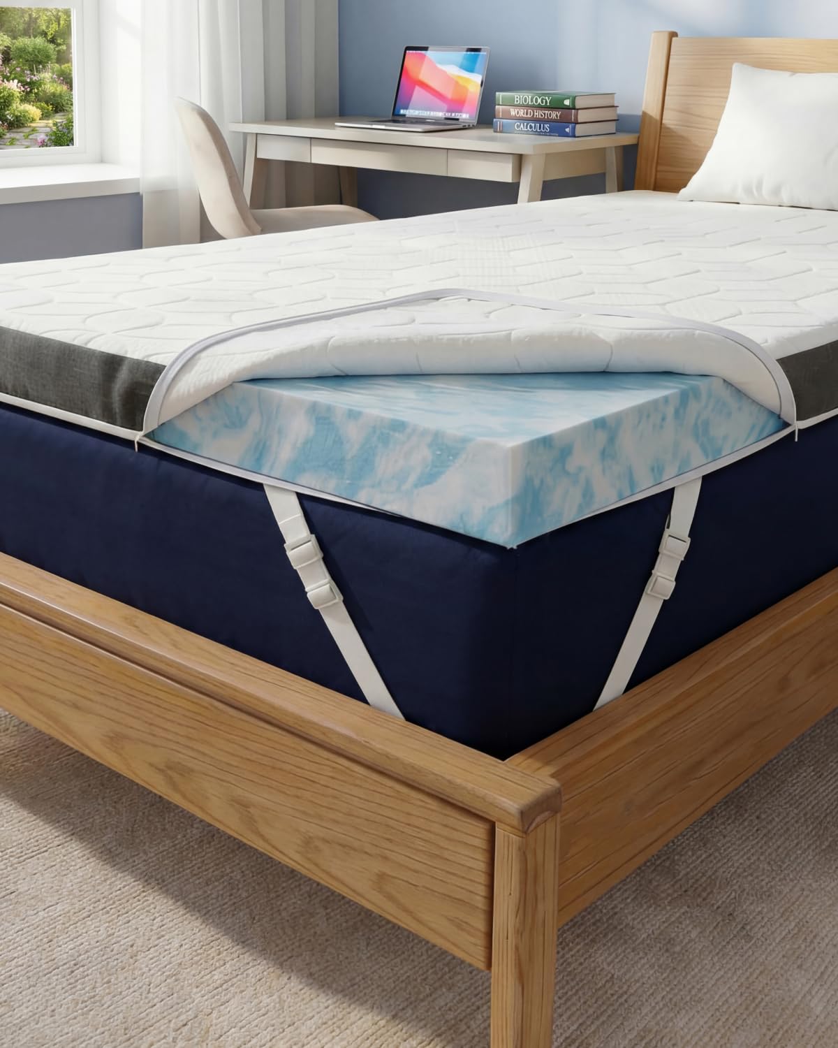 Mattress Topper - 3 Inch Memory Foam Mattress Topper with Cooling Cover for Hot Sleepers - Plush, Thick & Comfy - Pain & Pressure Relief - Twin Size Mattress Pad with Straps & Removable Washable Cover