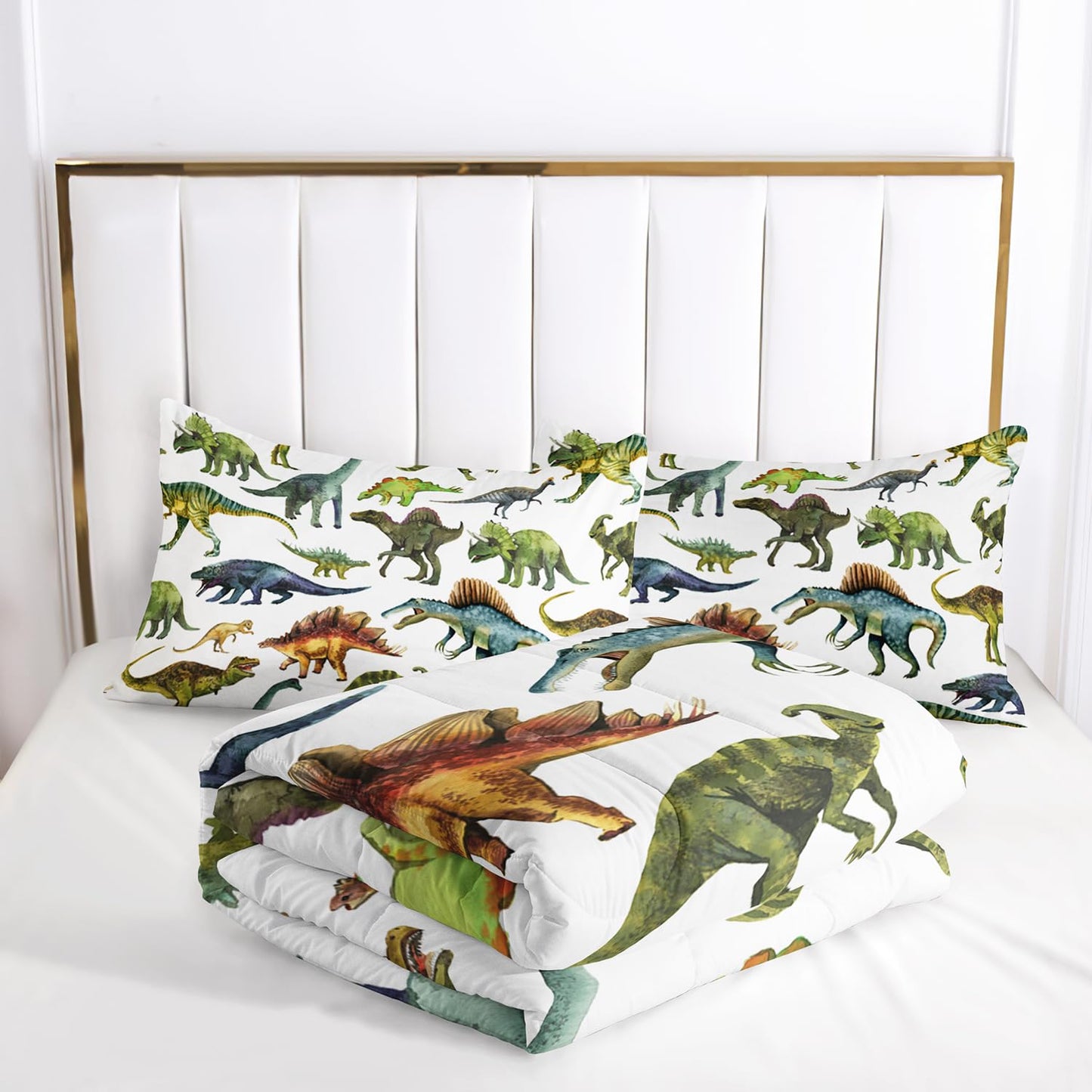 Nttopship Dinosaur Comforter Sets Twin Size，Dinosaur Printed Quilt Set for Bedroom Soft Microfiber All Season Print Quilt Set with 1 Comforter and 2 Pillow Case