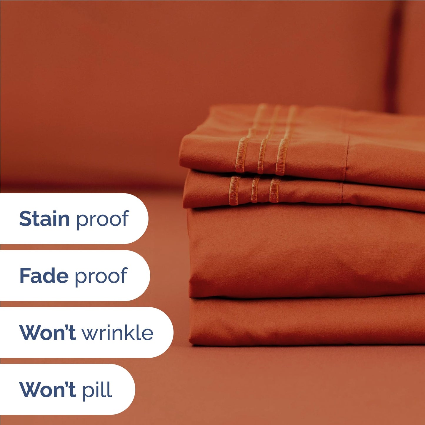 Full Size 4 Piece Sheet Set - Comfy Breathable & Cooling Sheets - Hotel Luxury Bed Sheets for Women and Men - Deep Pockets, Easy-Fit, Soft and Wrinkle Free Sheets - Terracotta Oeko-Tex Bed Sheet Set