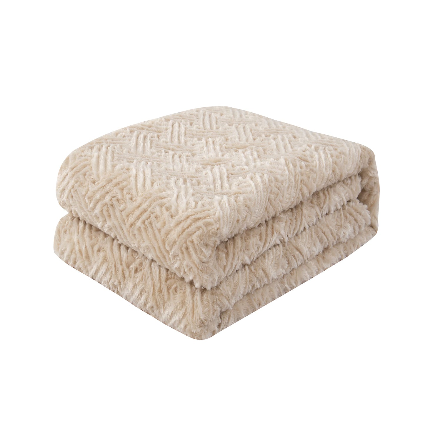 DaDa Bedding Champagne Ivory Faux Fur Throw Blanket - Dreamy Neutral Nude Gold Geometric Embossed Sherpa Backside - Super Soft Warm Cozy Plush Fluffy - 50" x 60"