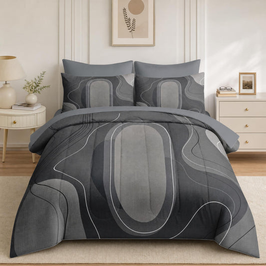 Boewywh Comforter Set Twin Size Abstract Modern Minimalist 7 Pcs, Bedding for Kids and Adults, Bed Sheet Sets with Fitted Sheet 2 Pillowcases & 2 Shams for Bedroom Bed Decor