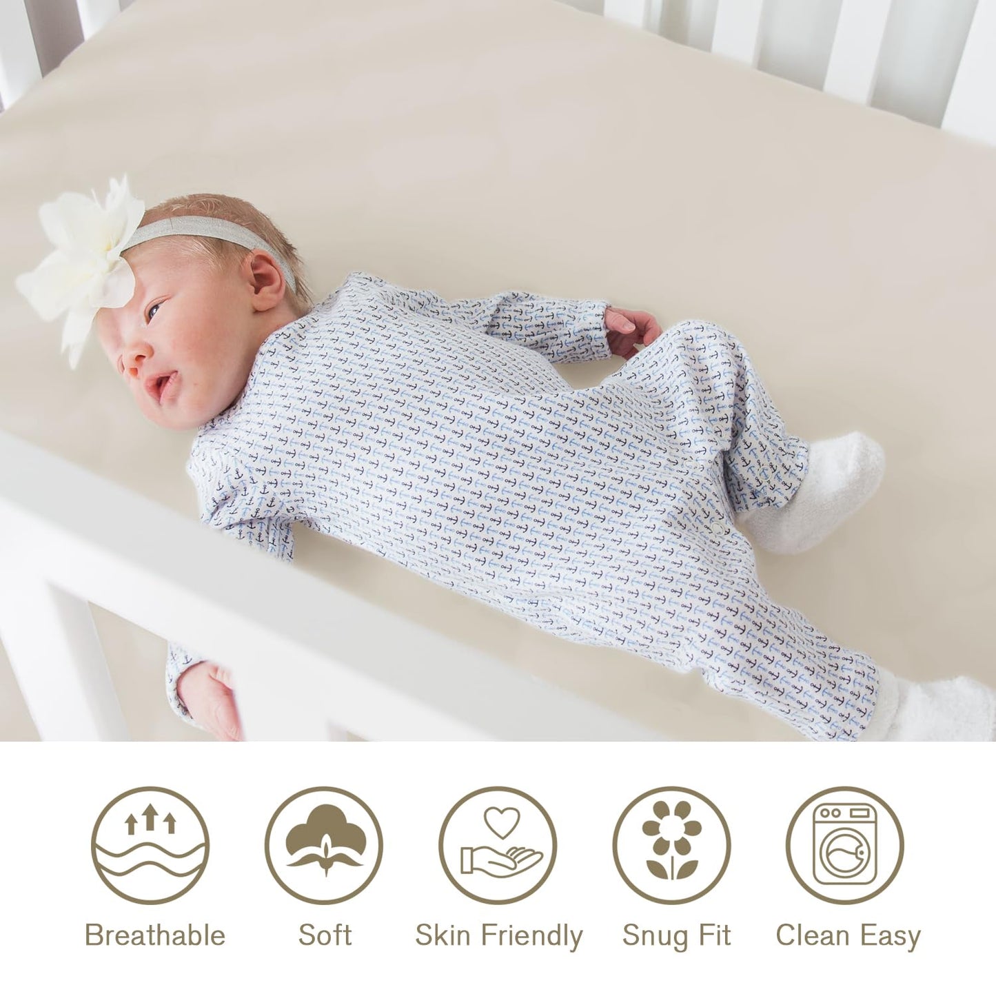 Little Grape Land Crib Sheets for Girls and Boys, 2pk Baby Crib Fitted Sheet for Standard Size Crib and Toddler Mattress, Super Soft Baby Sheet (Spring Flower & Beige)