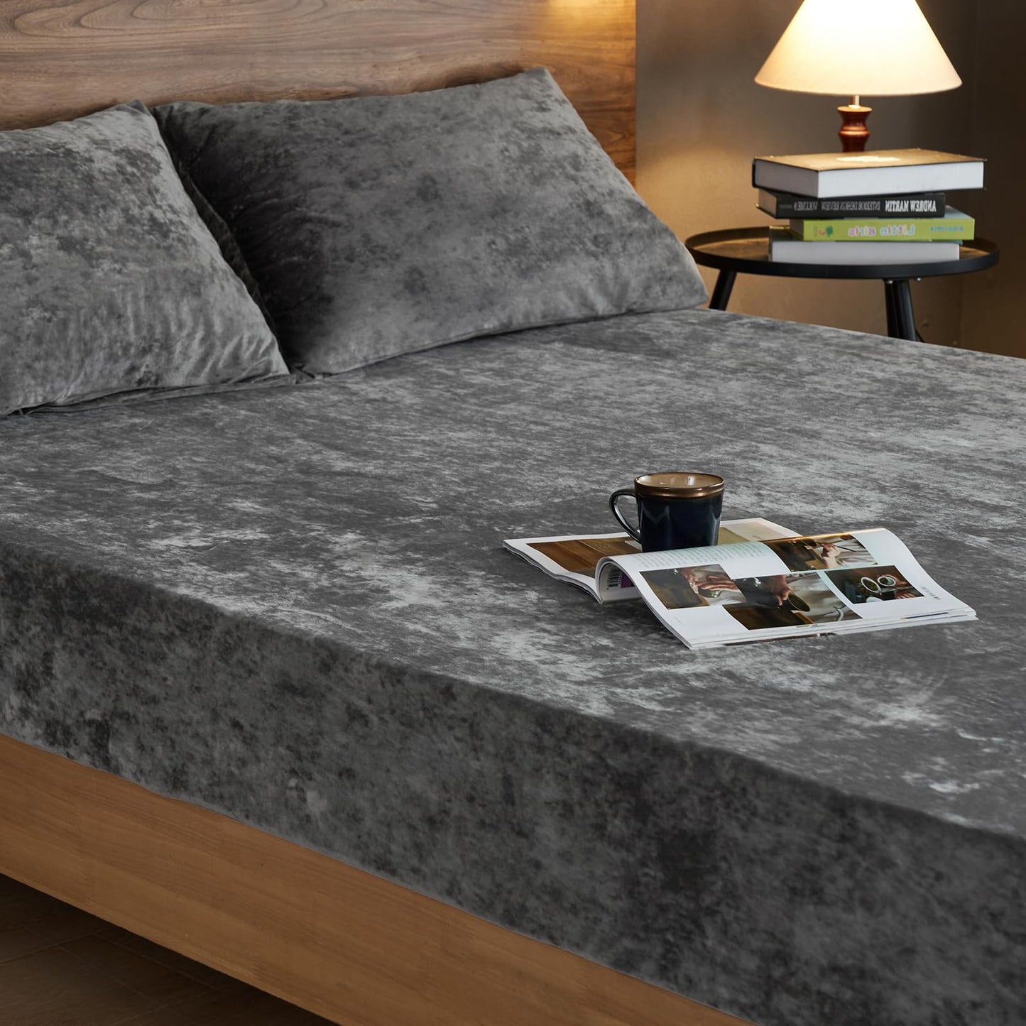 PHF Truly Velvet Fitted Sheet Only Full Size, Luxury Super Soft Cozy Fuzzy Fleece Bottom Sheet, Deep Pocket Up to 16",Strenghth Elastic Band, Suitable for Fall Winter Spring, No Pillowcases, Dark Grey