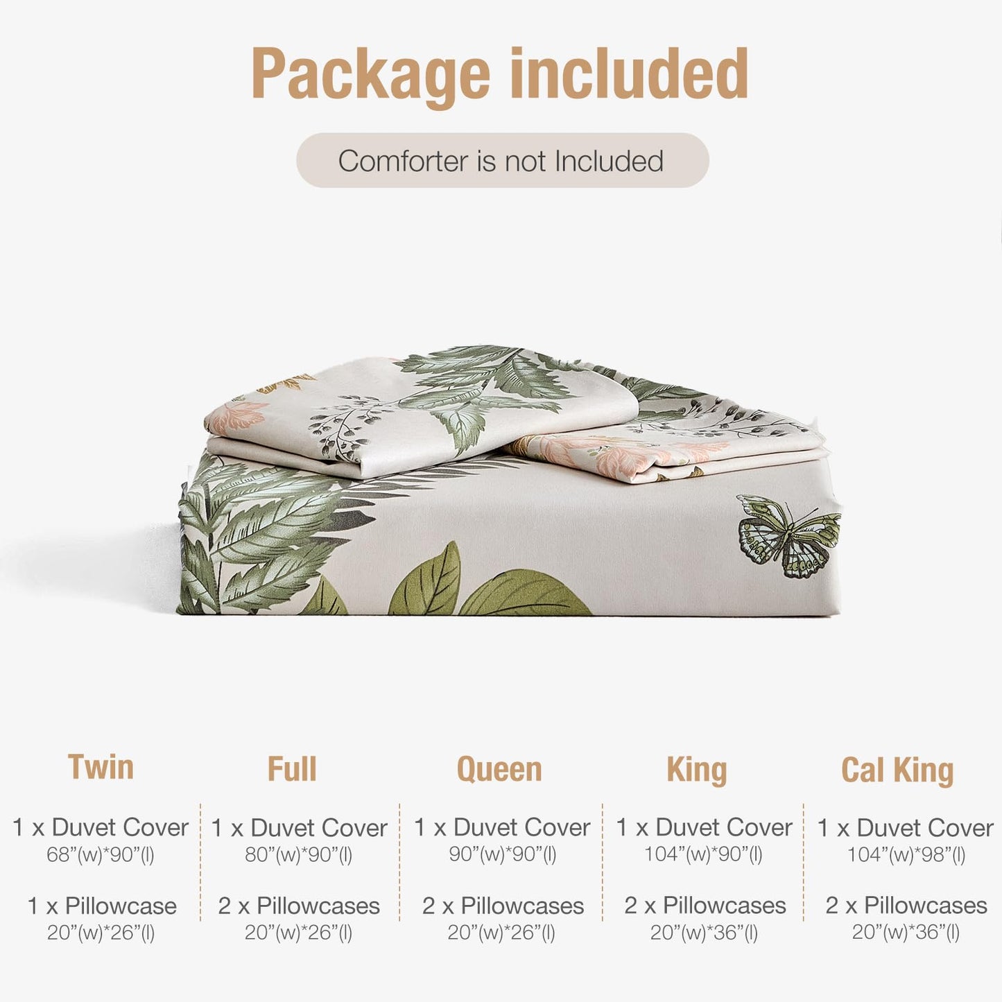 Lekesky King Size Reversible Duvet Cover, Duvet Cover King Size 3 Piece Green Leaf Microfiber Botanical Bedding Set with Zipper Closure 8 Corner Ties