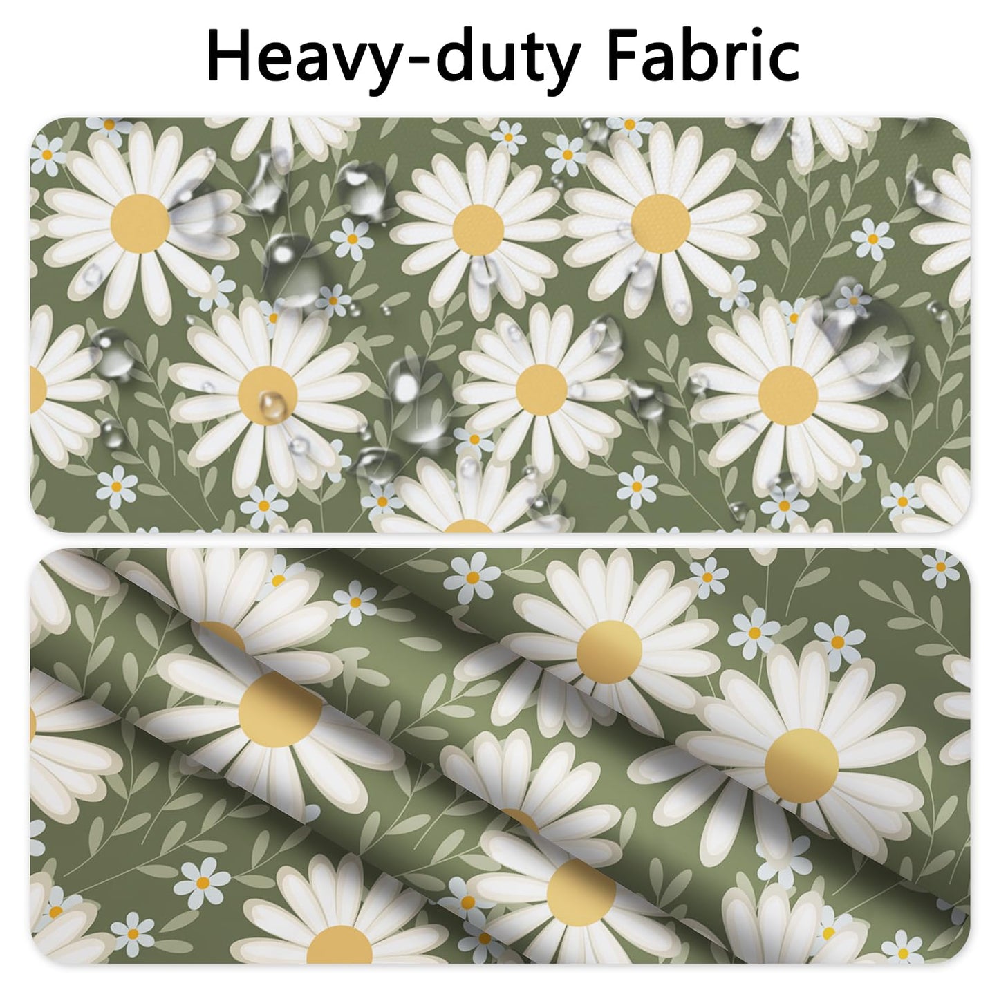 NAEMBCU No Hooks Daisy Shower Curtain with Snap in Liner, Green & White Daisy Floral Shower Curtains for Bathroom, Waterproof Cloth Fabric with See Through Mesh Top Window, 71x74 Inch