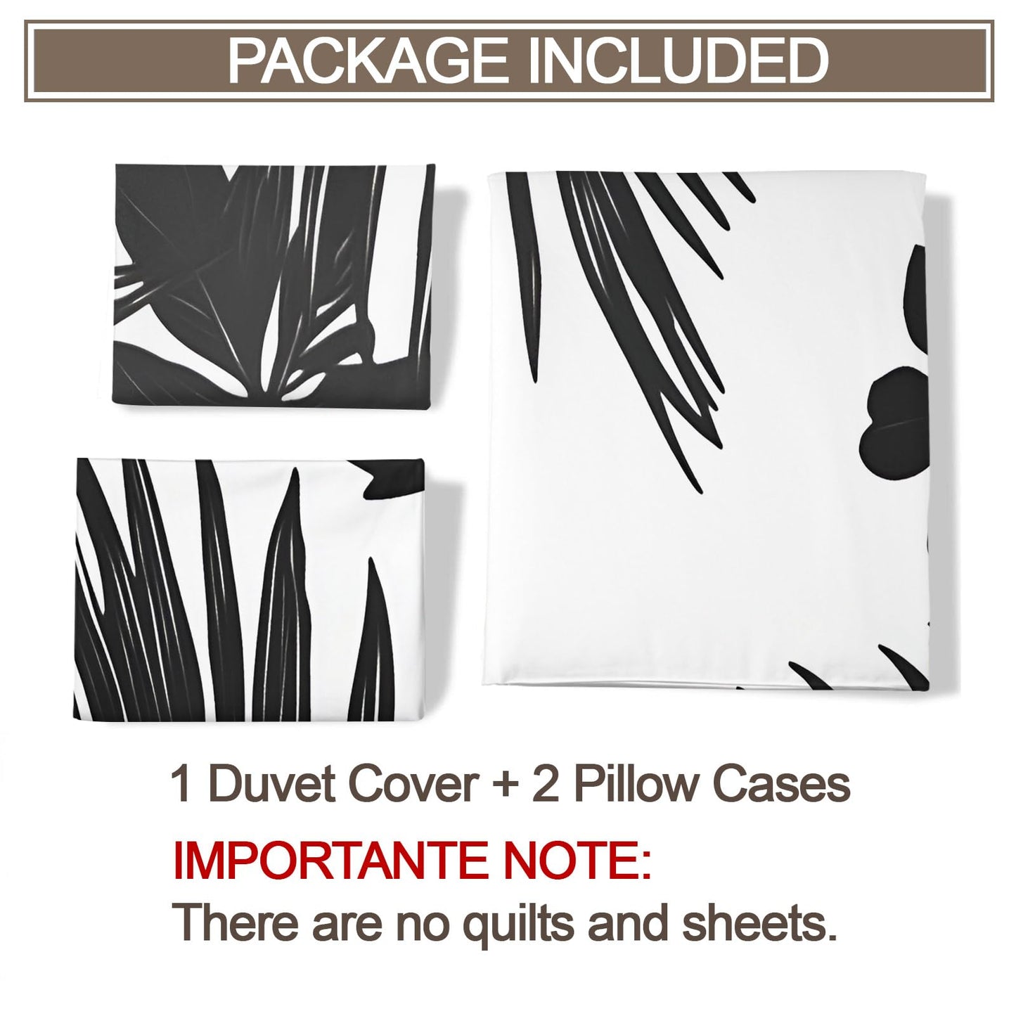 GKPLY Tropical Leaves Bedding Duvet Cover, Black Botanical Comforter Set with Zipper, Black and White Duvet Cover Twin, 3 Pieces with 2 Pillowcases, Reversible Bedding & Bedroom Decor, Easy Care