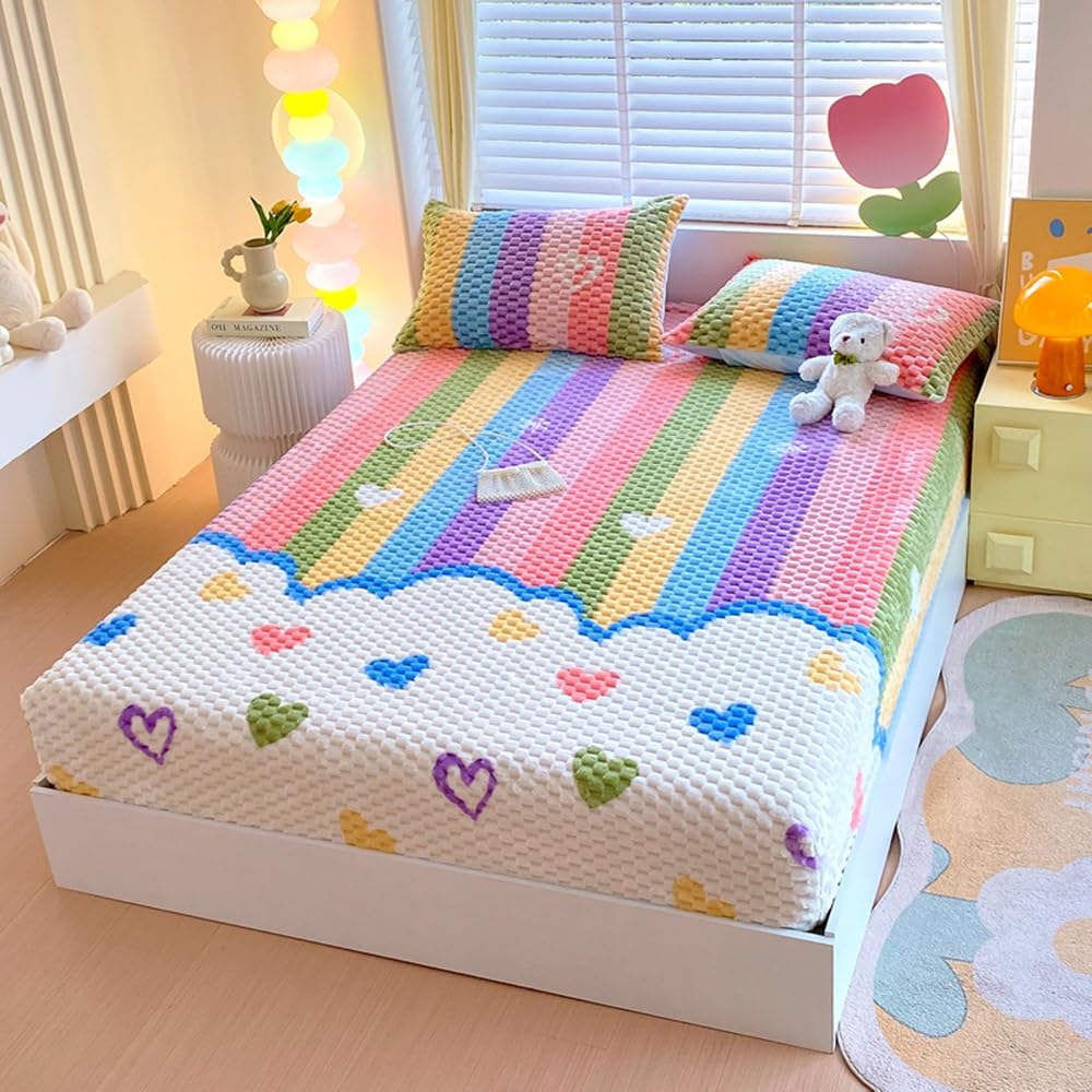 ZIQINPSQ Cozy Fleece Fitted Sheet Full Size - Ultra Soft Fuzzy Bed Sheets for Winter, Deep Pocket 15'' Velvet Plush Bottom Sheet Only (Anti-Static & Warm), Love