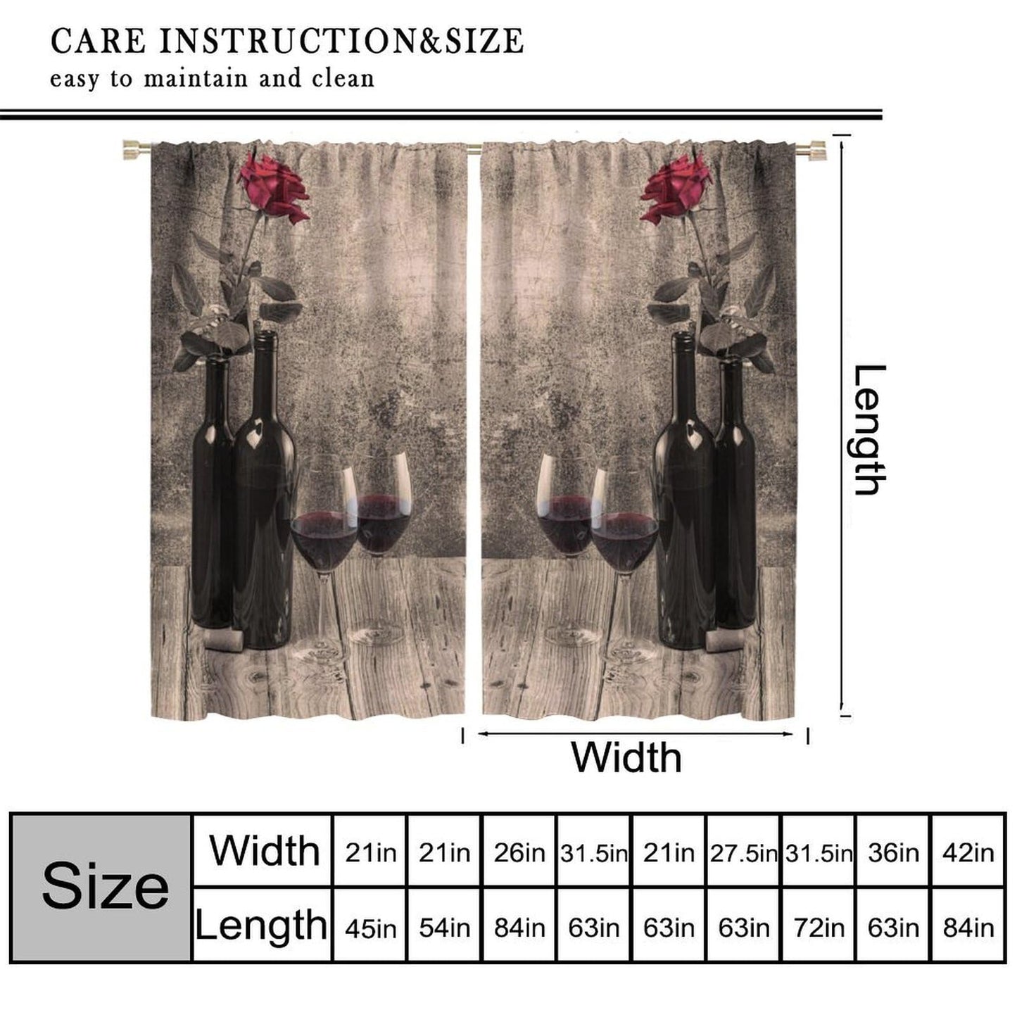 Fblifil Farmhouse Wine Curtains Rustic Retro Rose Wooden Board Printed Rod Pocket Window Drapes for Living Room Bedroom Kitchen Cafe Bar Decor 42" W X 45" L