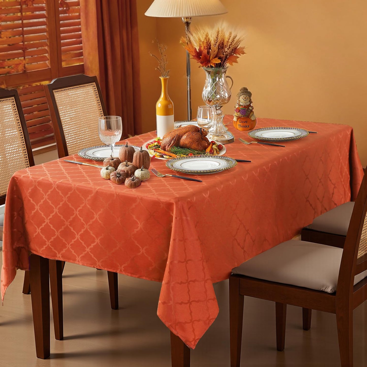 SASTYBALE Thanksgiving Tablecloth Rectangle, Fall Floral Table Cloth Spill Proof Wrinkle Resistant Table Cover for Autumn Harvest, Dining(60"x102",8-10 Seats,Rust/Orange)