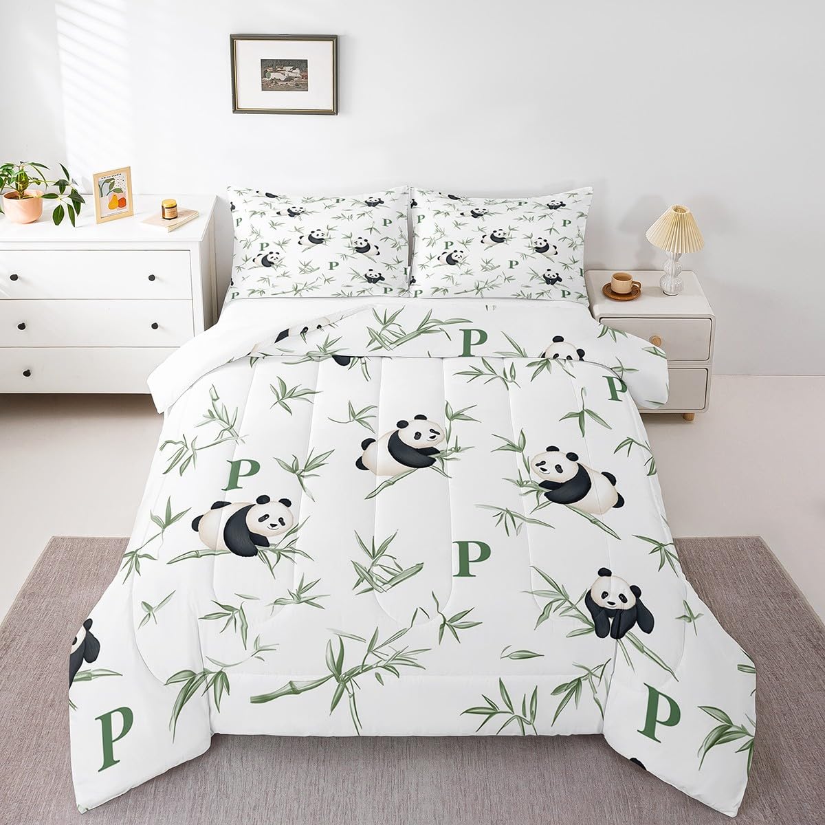 Feelyou Panda Comforter Set Twin Size Kids Cute Animal Bamboo Bedding Set for Boys Girls Teens Cute Cartoon Panda Comforter Breathable Black White Duvet Bear Printed Quilt