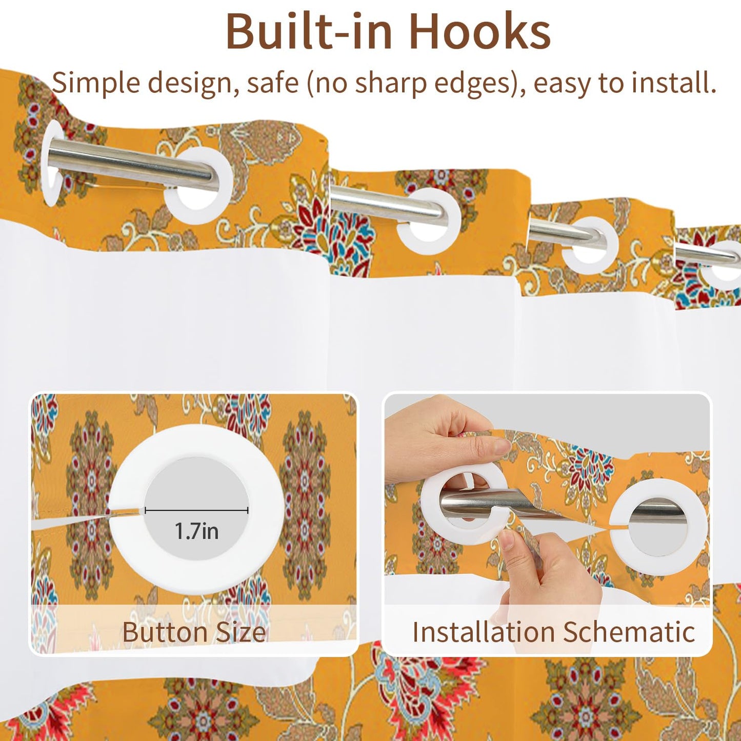 NAEMBCU No Hook Shower Curtain with Snap in Liner Set FYLX00238