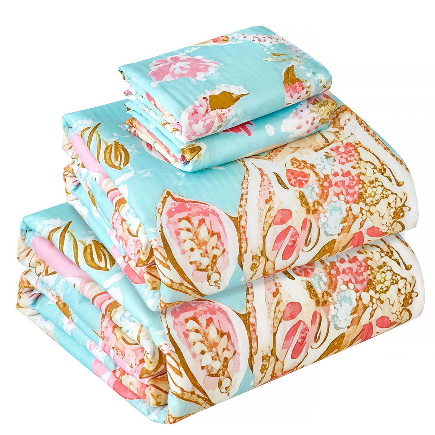 Zusbest Blue Paisley Sheets Queen Size 100% Cotton Satin Weave Pink Floral Bed Sheet Set Abstract Design, Soft Cooling for Hot Sleepers, Luxury Shabby-Chic Countryside Bed Set Deep Pocket 17.5‘’