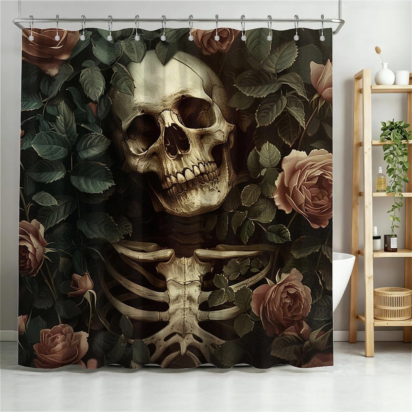 TANGXUNFA Dark-Fantasy-Skeleton Shower Curtain for Bathroom, Water-Resistant Long Shower Curtain Set 72x72 Inch with Metal Grommets and 12 Metal Hooks