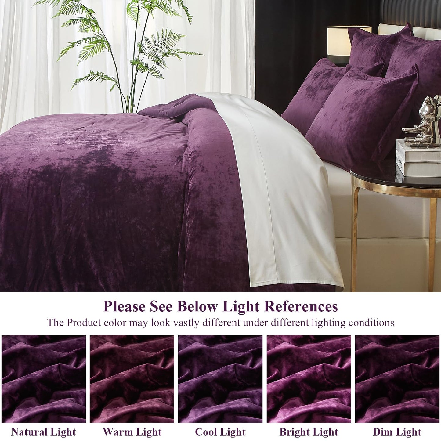 Ivellow Crushed Velvet Comforter Set Queen Purple Comforter Set 5pcs Ultra Soft Lightweight Breathable Bedding Set Luxury Cozy Flannel Comforter Queen Size (1 Comforter,2 Pillow Shams, 2 Euro Shams