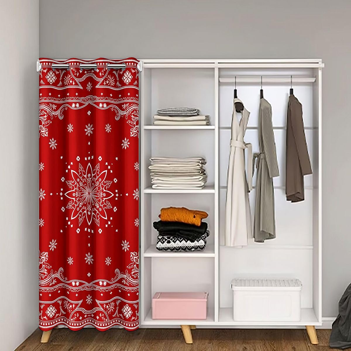 Feelyou Flower Door Curtain for Doorway Privacy Paisley Closet Cover Boho Paisley Red Print Room Divider Curtain 42" x 84" Bohemian Exotic Style Bedroom Living Room Indian Style Window Treatments