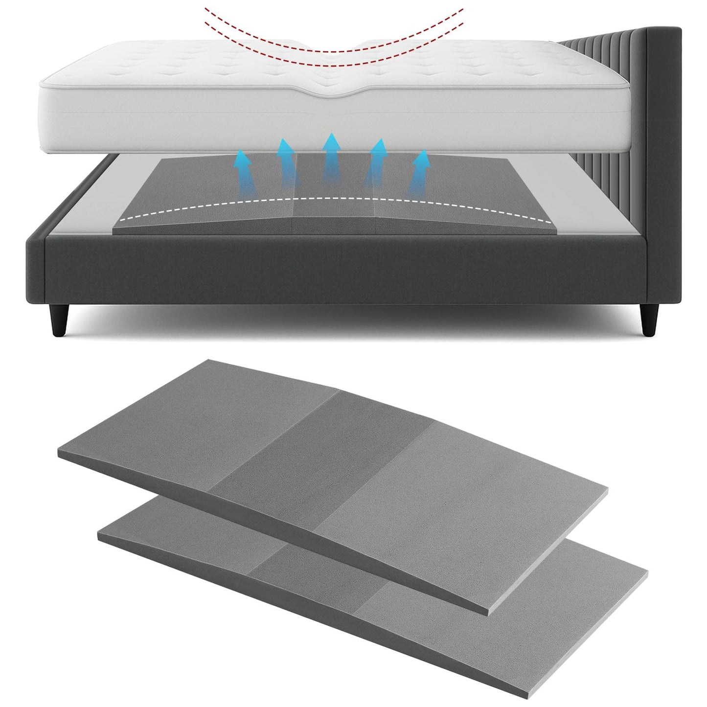 Geelin 2 Pcs Sagging Mattress Support Pads, High Density Foam Mattress Dip Fixer for Under Bed Support, 47"x25"x2" Targeted Firming Insert for Sinking Bed, Sofa Cushion Repair