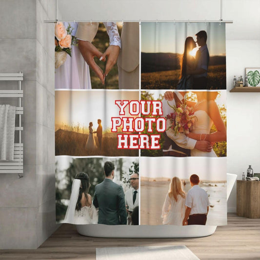 Personalized Shower Curtain Custom Shower Curtains with 6 Photos Text Customized Shower Curtain for Bathroom with Hooks 72 Inch X 72 Inch