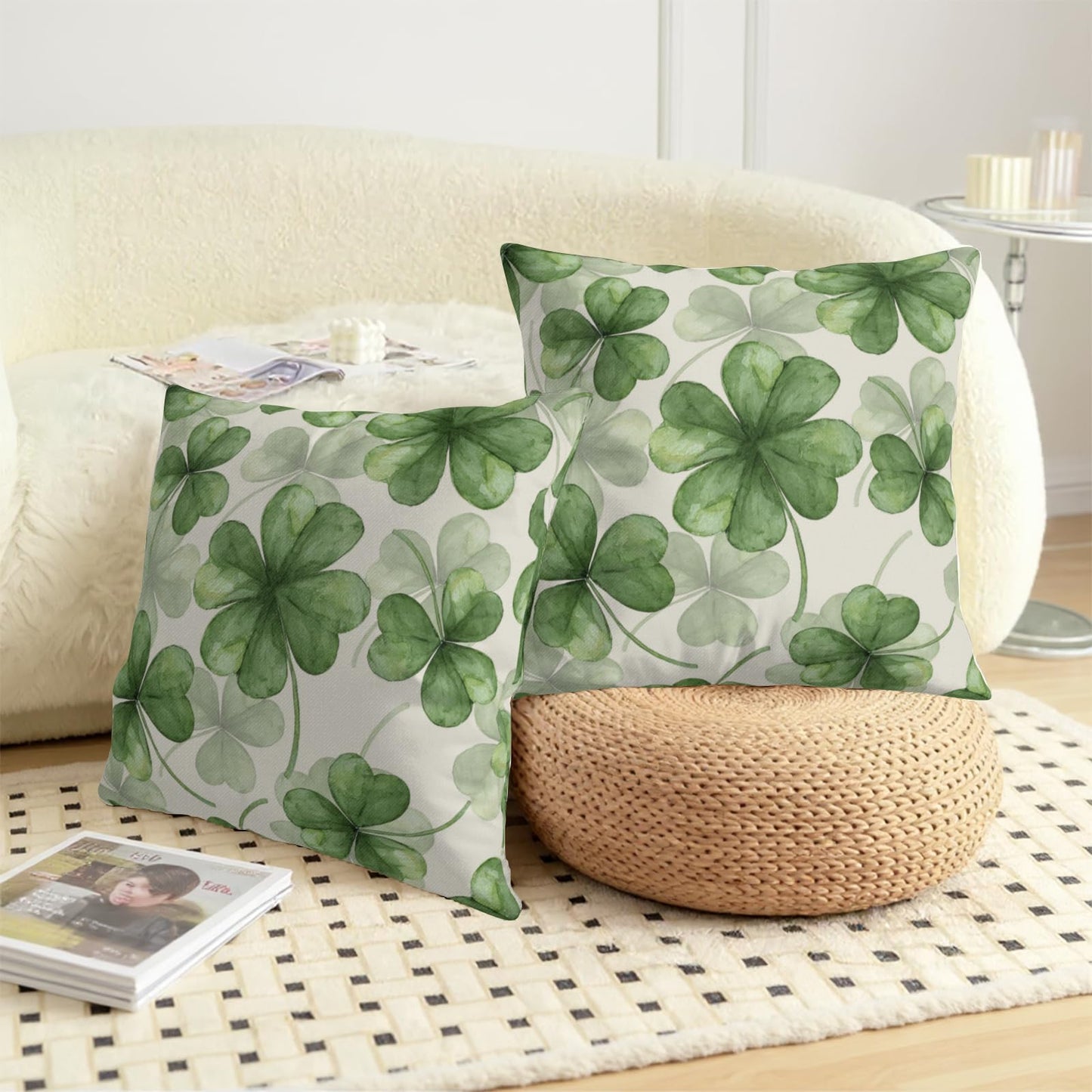 ABSOP St. Patrick's Day Pillow Covers 18x18 Inch Green Shamrock Pattern Decorative Throw Pillow Covers Set of 2 Holiday Pillowcases for Sofa Couch Home Party Bedroom Decor
