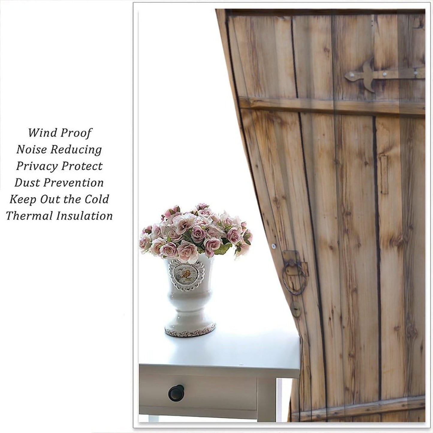 SXXLDNG Retro Rustic Barn Door Curtains,Western Country Farmhouse Old Wooden Door Window Treatments for Bedroom Living Room Kitchen Window Drapes 2 Panels Set,Total Size 42" x 45"
