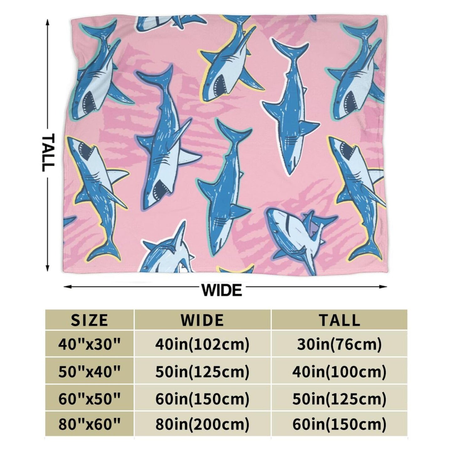 Cartoon Shark Blanket Soft Lightweight Throw Blankets Cozy Flannel Bed Throws for Sofa Couch Travel Home Room Bedroom Decor Gifts for Boys Girls Kids Adults 60"x50"