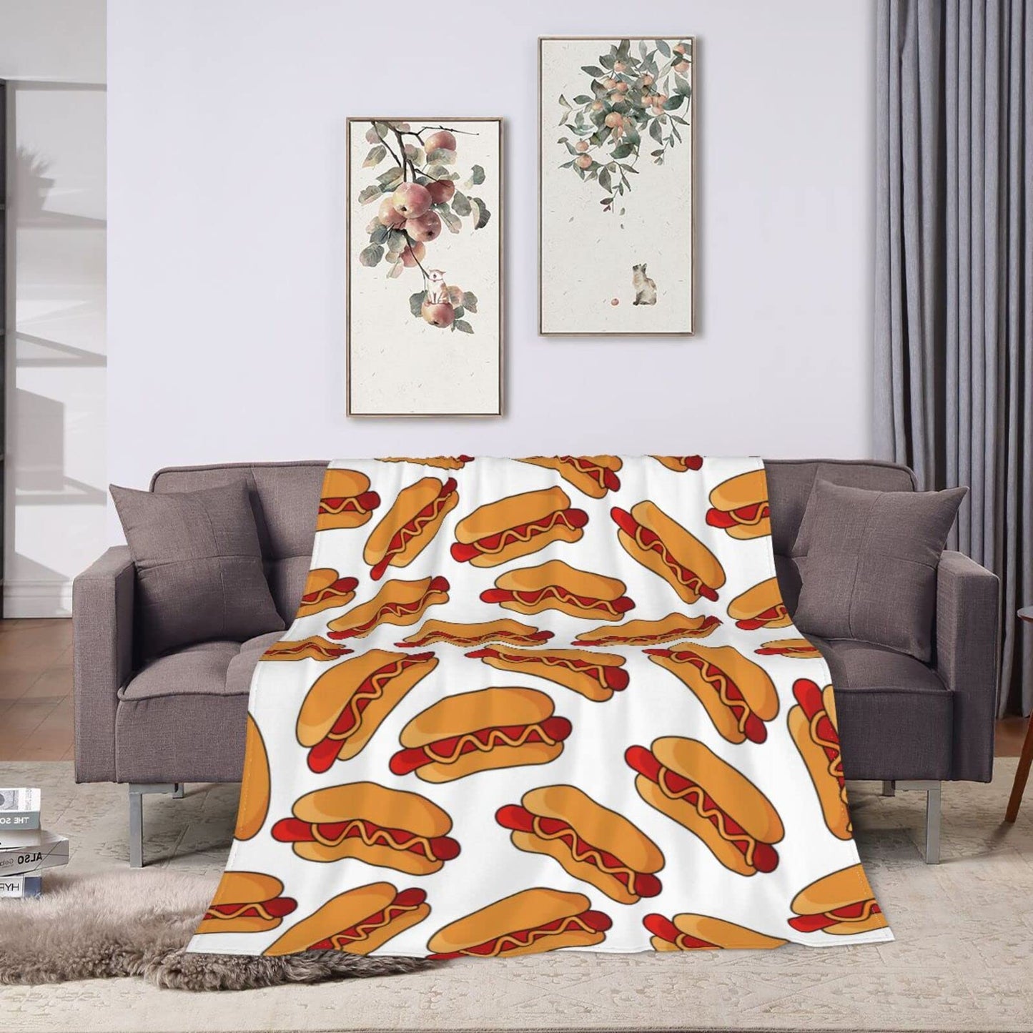 Hot Dog Food Throw Blanket Super Soft Warm Bed Blankets for Couch Bedroom Sofa Office Car, All Season Cozy Flannel Plush Blanket for Girls Boys Adults, 50"X40"