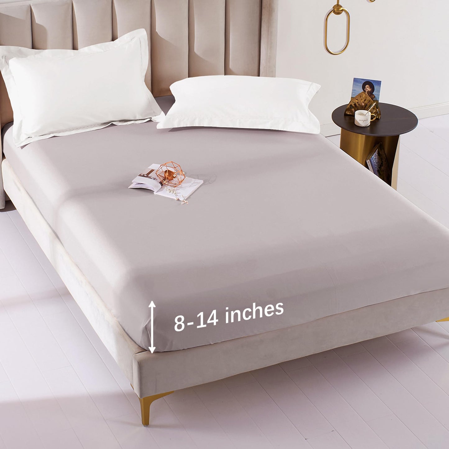 MILDLY Deep Pocket Fitted Sheet Only Queen Size 60"x80" 100% Long Staple Cotton Light Grey Pink Breathable Bottom Sheet Fits Up to 14" Deep Mattress
