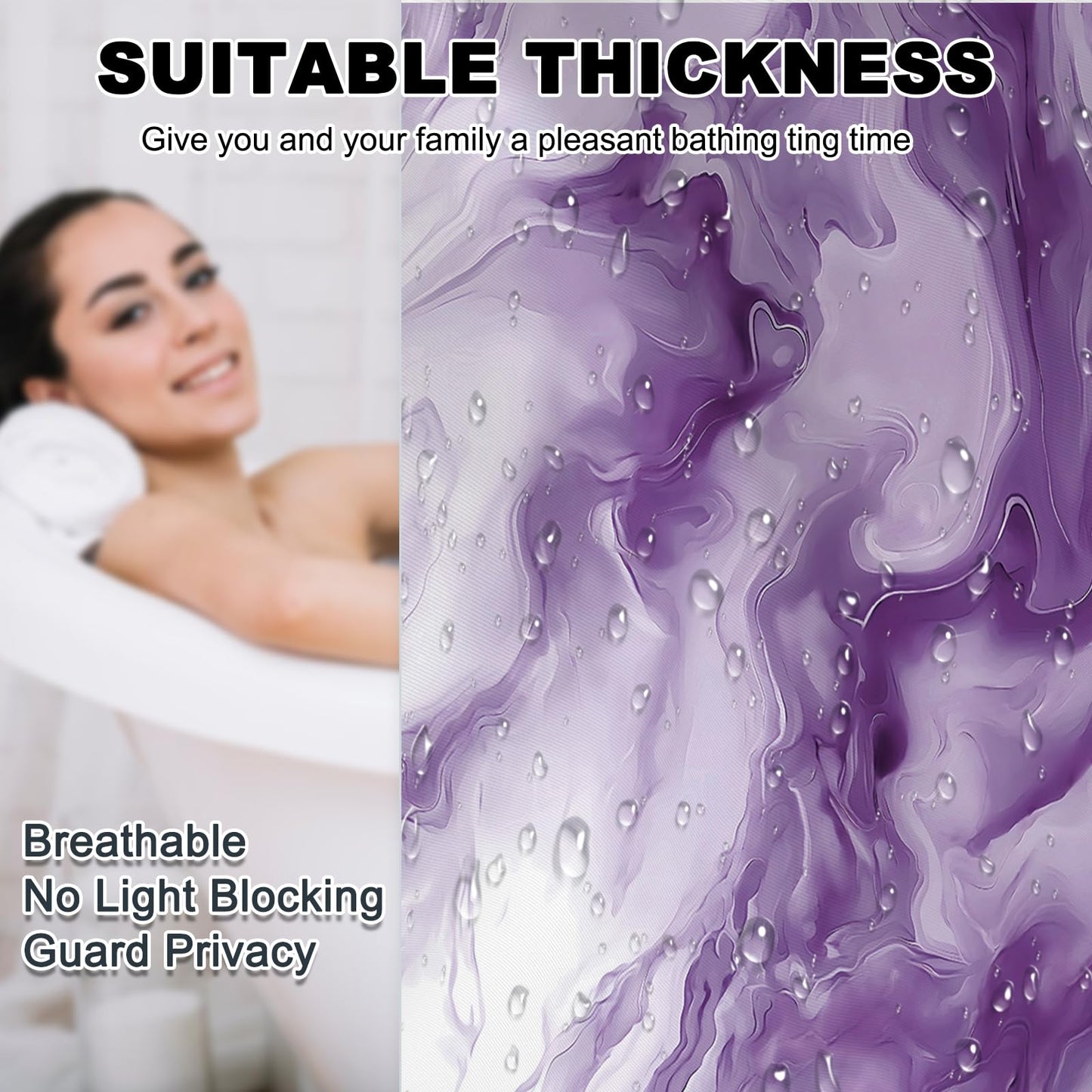 Mocsicka Shower Curtains for Bathroom, Purple Marble Shower Curtain for Bathroom, Abstract Purple and White Shower Curtain Modern Art Decor Waterproof Bath Curtain for Modern Bath Decor, 72 X 72 Inch
