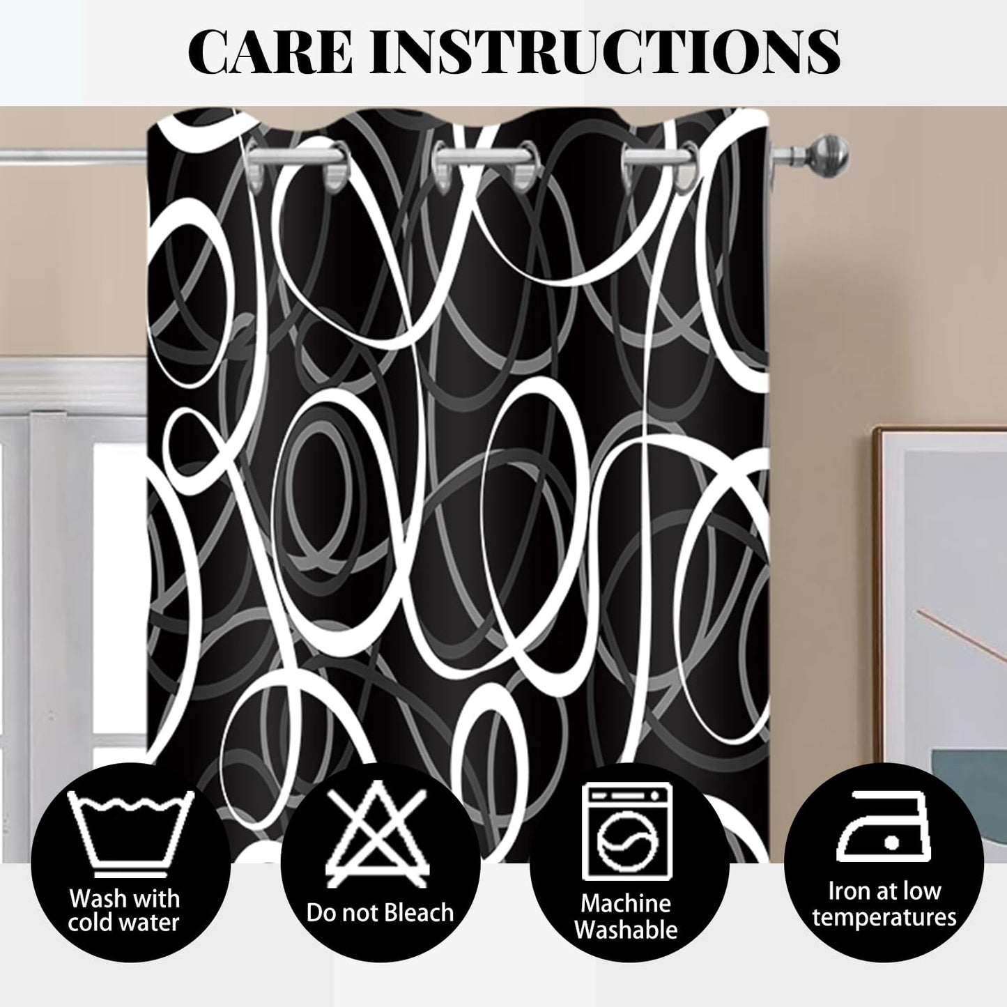 JAZEAOI Black White Geometric Blackout Curtains, Modern Abstract Grey Black Out Window Drapes for Bedroom Living Room Grommet Thermal Insulated Room Darkening Decor, 2 Panels 52x84 Inches