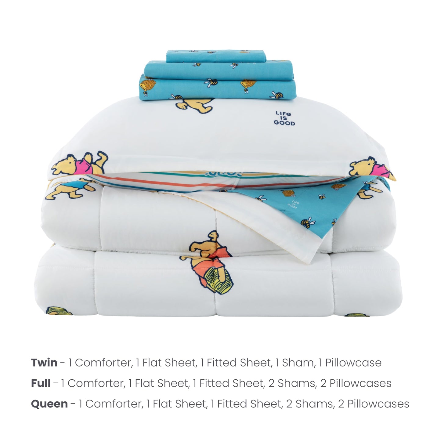 Berkshire LIG Printed Reversible Microfiber Comforter Set–7-Piece, Ultra Soft All-Season Bedding, Wrinkle & Fade Resistant, Queen, Dancing White