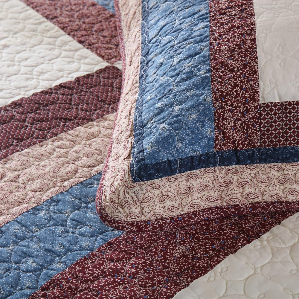 VISIMISI Cotton Bedding Quilt Sets 3 Pieces Reversible Coverlet Sets All Season Boys Real Patchwork Bedspread, MediterraneanStar Pattern,King Size