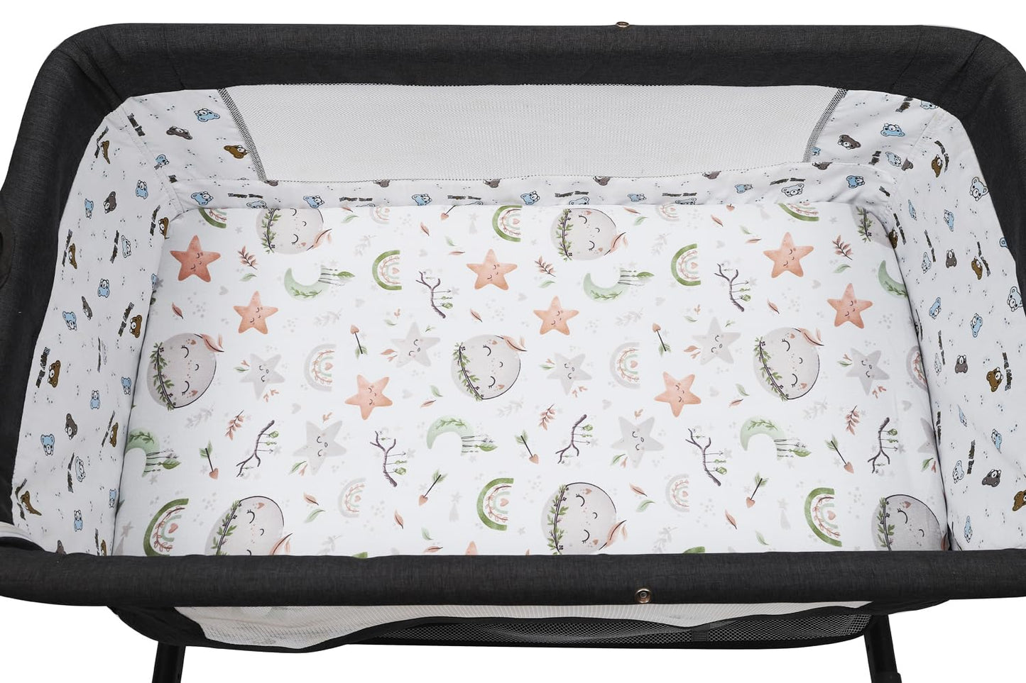 Tontukatu Stretchy Fitted Crib Sheets Set 2 Pack Portable Crib Mattress Topper for Baby Girl Boy,Ultra Soft Jersey Material, Light Green & Moon