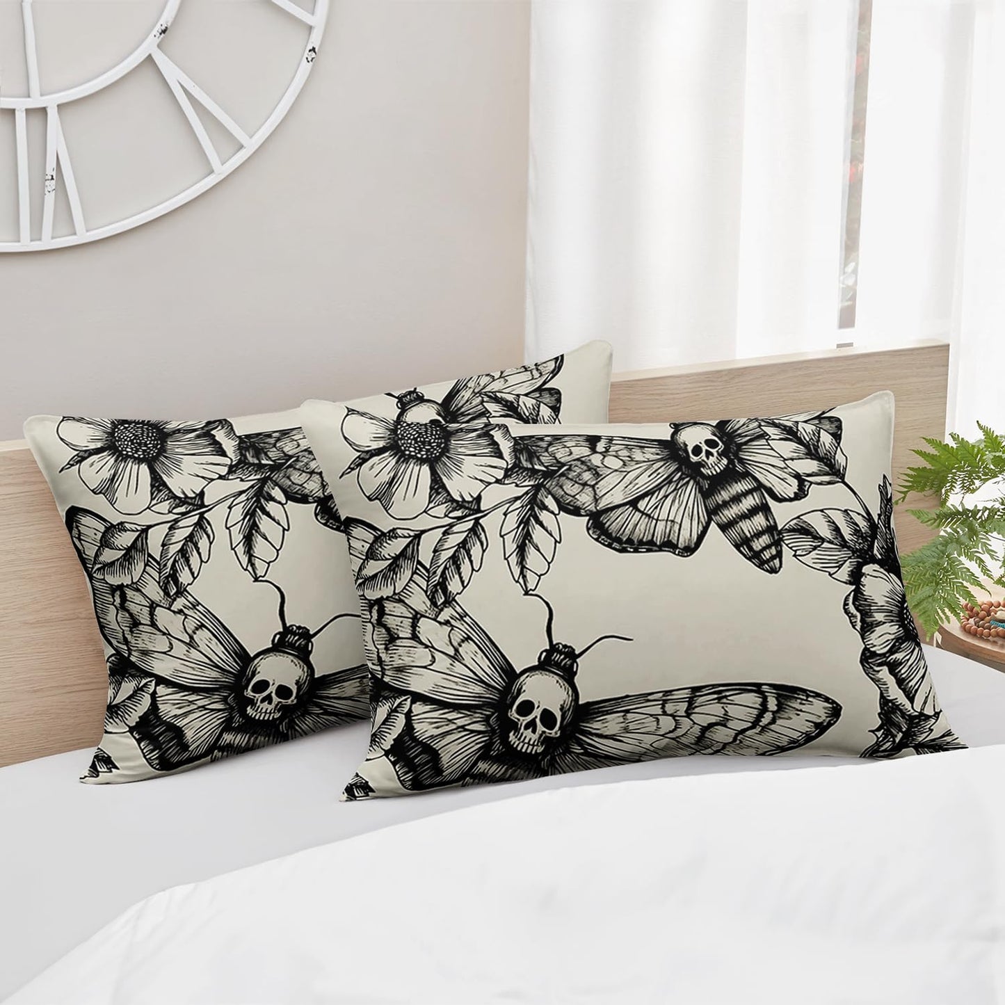 HOSIMA Death Moth Bedding Set for Girls Teen Boy Skull Decor Fitted Sheet Twin Size Halloween Bedding,1 Fitted Sheet+2 Pillowcases.