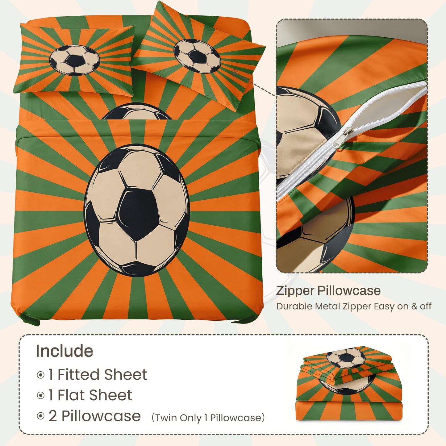 Soccer Queen Sheet Set 4 Pcs Boys Ball Sports Bed Sheets, Yellow