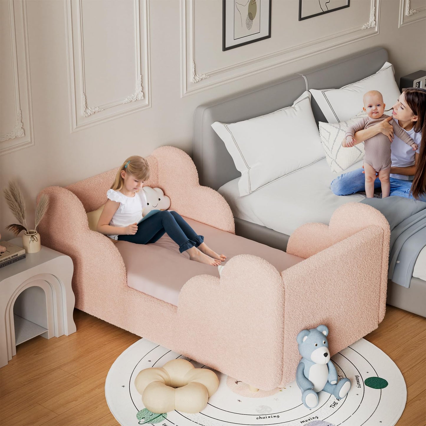 NAIZEA Toddler Bed - Toddler Floor Bed, Kid Bed Frame, Standard Crib Size Kids Beds Up to 3 Years Girls and Boys, Montessori Floor Beds(No Mattress)