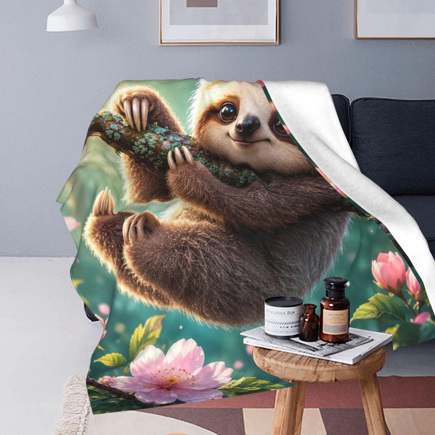 TZJCCMAY Cute Sloth Blanket for Kids Women Adults, Floral Animal Lovers Throw Blankets, Soft Lightweight Fleece for Bed Sofa Home Living Room Decor, Birthday Gifts, 50x60in