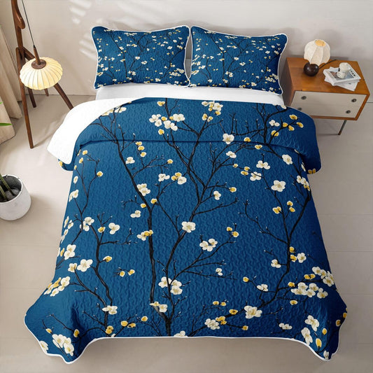 Erosebridal Spring Flowers Quilts Twin Size - Japanese Cherry Blossom Bedspread Coverlet Set, Floral Decor Quilt Coverlets 2Pcs (Only 1 Pillowcase)