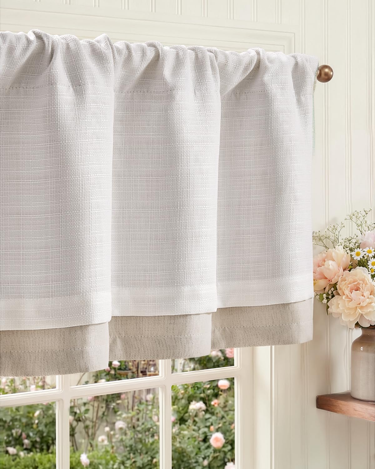 jinchan Faux Linen Valance Kitchen Curtain Light Filter Double Layer 18in