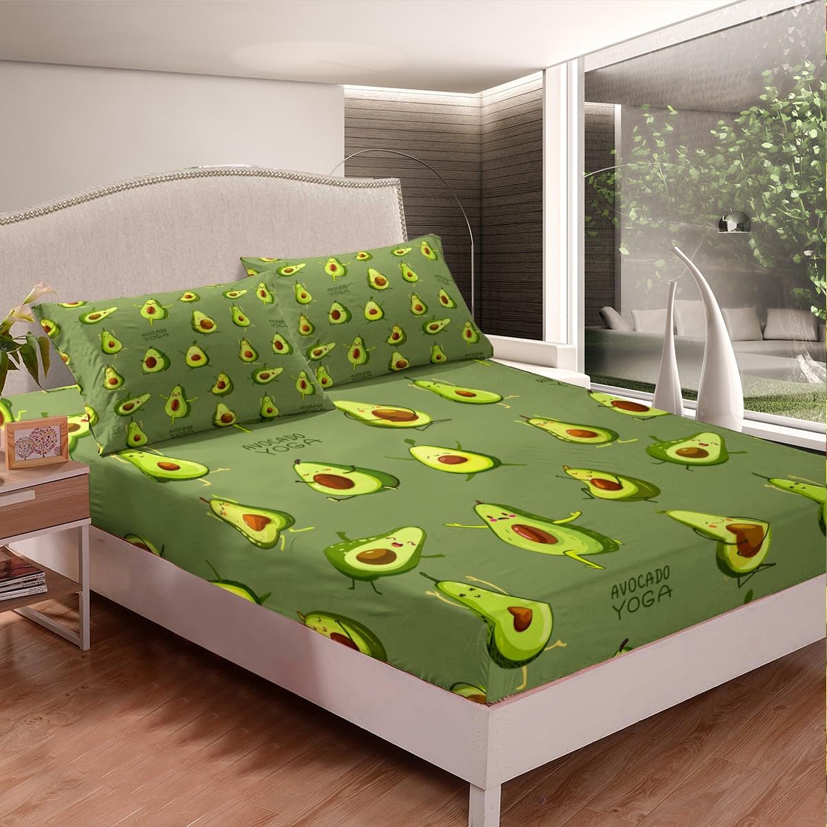 Castle Fairy Cute Avocado Sheet Sets Twin Size,Kids Girls Yoga Dance Gymnastics Bedding Sheets 3pcs Teens Women Room Decor,Dark Green Bed Sheet Fitness Sports Fitted Sheet+Flat Sheet+1 Pillowcase