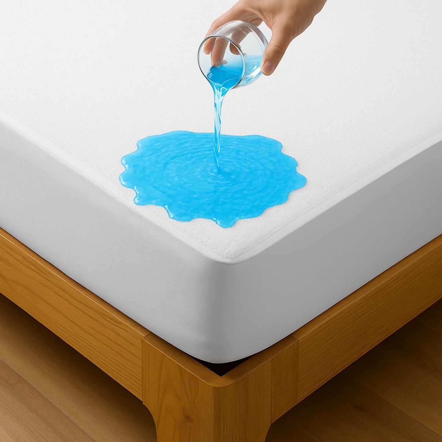 KRISHNA Queen Waterproof Mattress Protector, Cotton Terry Fitted Mattress Cover, Soft Breathable Noiseless Bed Protector, Up to 15" Deep Pocket Stretch Skirt, White