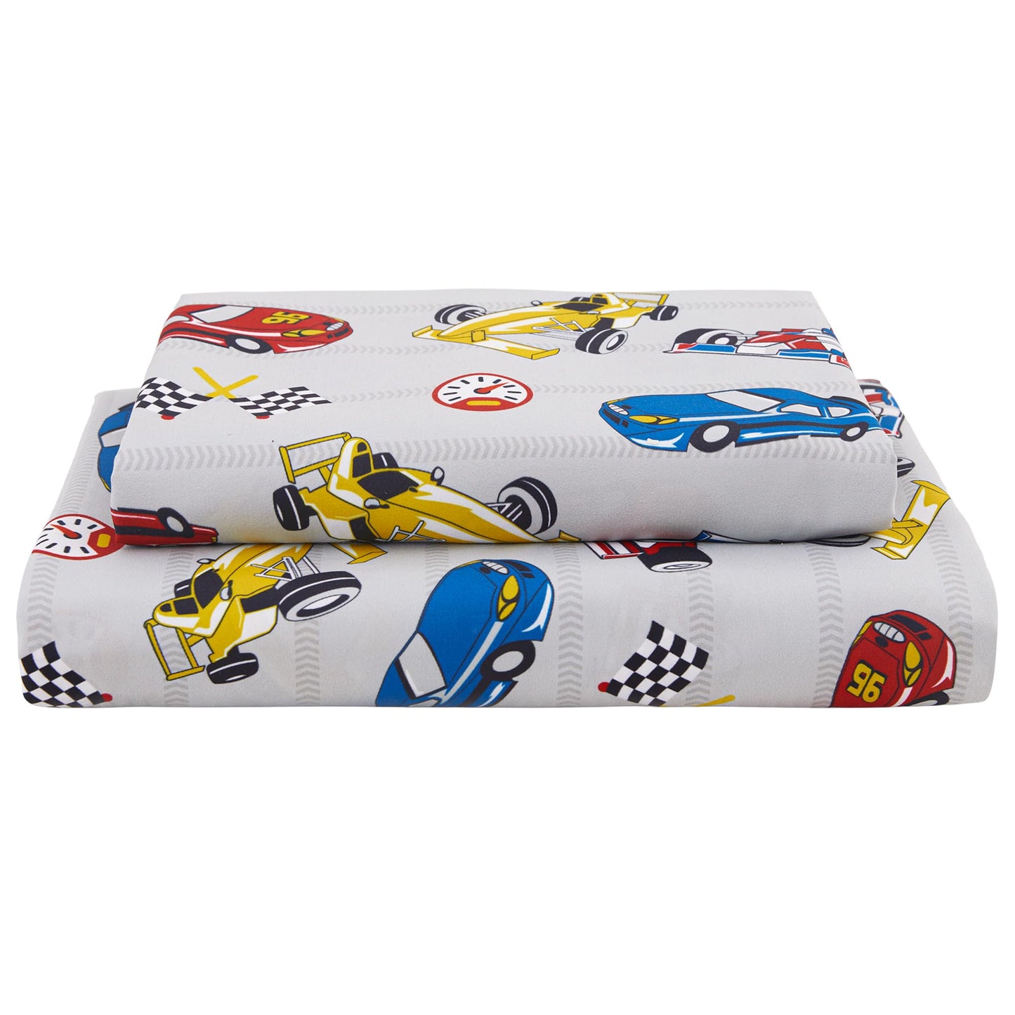 Softan Kids Bed Sheet Set, 3-Piece Twin Sheets Set, Microfiber Fitted Sheet with 15 Inches Deep Pocket and Corner Straps, Breathable & Silky Soft Grey Racing Car Pattern Sheet and Pillowcase Sets