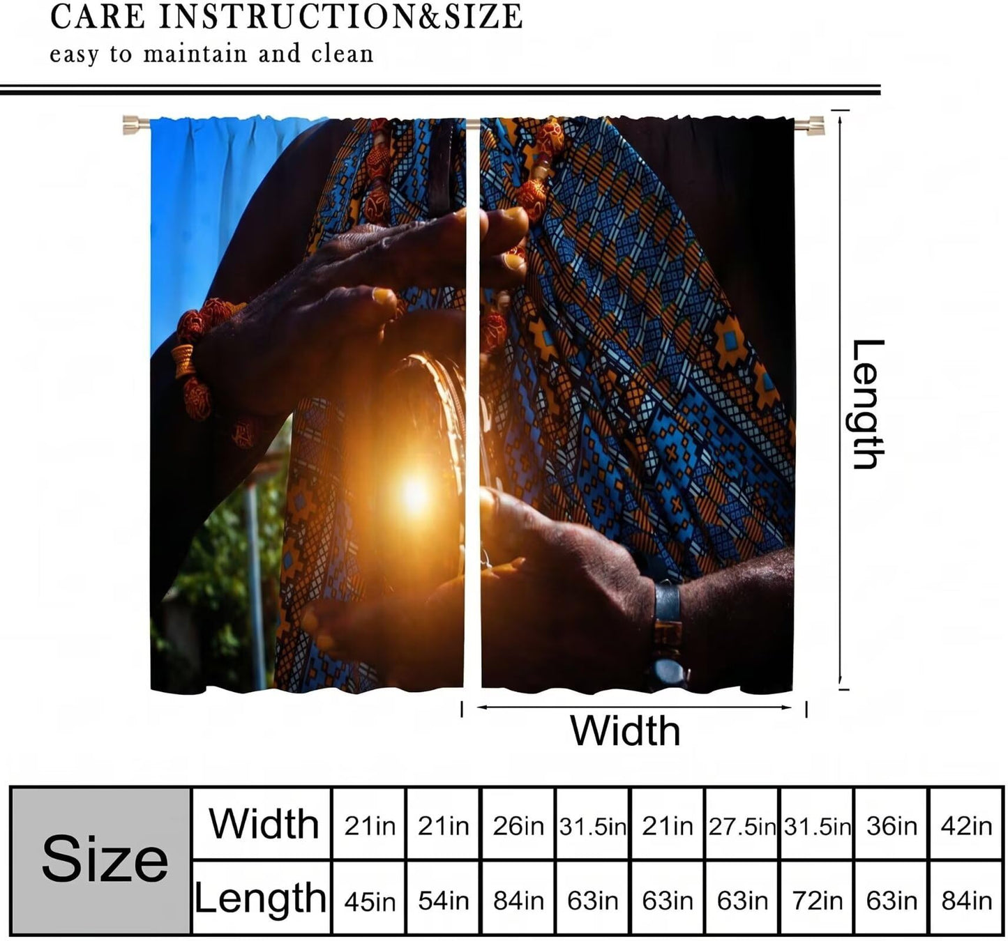 ACOOLTD African Curtains Retro Tribal People Art Print Rod Pocket Thermal Insulated Window Treatment for Bedroom Cafe Decor Drapes 2 Panels,41" W X 44.5" L