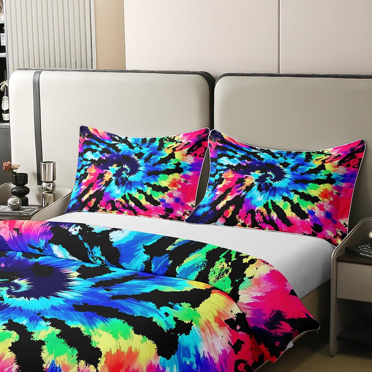 Erosebridal 100% Cotton Hippie Tie Dye Bedding Duvet Cover Sets Queen Blue Purple Tie Dye Spiral Comforter Cover, Boho Bohemian Hippie Gypsy Quilt Cover, Abstract Indian Ethnic Bedspread Cover