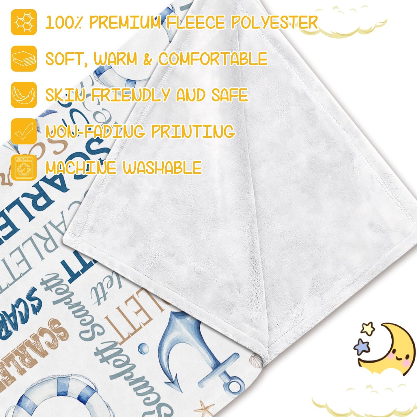 PUREFLY Personalized Baby Blanket- Custom Baby Blanket with Name for Girls and Boys, Super Soft Plush Fleece, Personalized Baby Gifts, Customized Name Blanket for Newborn