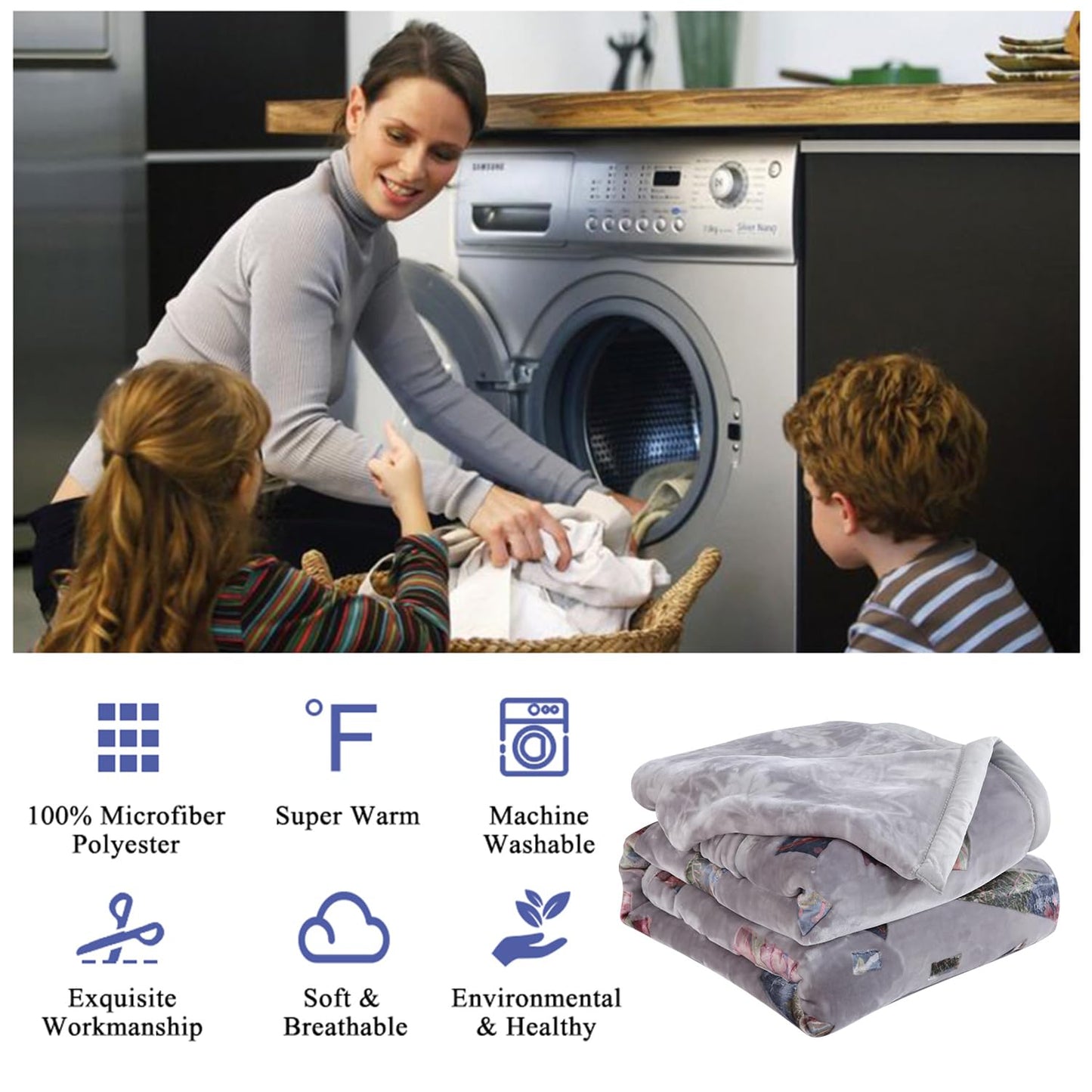 JML Plush Fleece Blanket 87" x 94", 10.5 Pounds Korean Style Mink Blanket King Size for Winter - Soft Thick Warm, 2 Ply A&B Printed Embossed Raschel (Grey Frames)