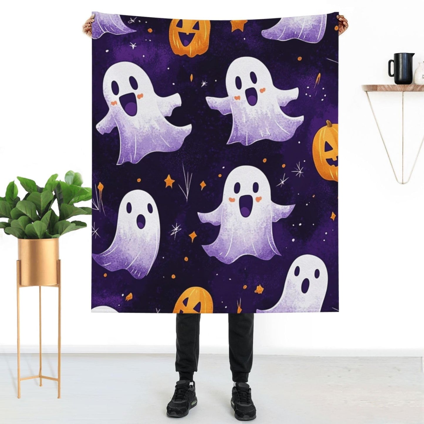 CDSASHCA Spooky Cute Flannel Blanket,Soft Fleece Throw with Smiling Ghosts Motif,Lightweight & Warm,Ideal for Fall Snuggles Or Festive Presents,Vibrant Design,Gifts for Friedns and Family 50X60 Inch